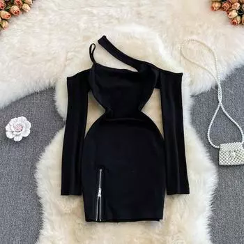 RUGOD 2022 Lente Nieuw Idee Сексуальная Spice Girl Lekkende Schouder Schuine Schouder Slim Fit Split Lange Mouwen Bil Wrap Jurk