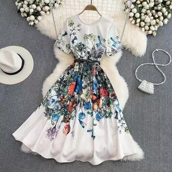 RUGOD 2022 летнее европейское платье с круглым вырезом на талии, тонкое с короткими рукавами, большое свободное платье с принтом слова, женское