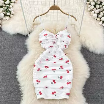 RUGOD 2022 Летнее французское платье с цветочным принтом на подтяжках, плиссированное плотное и тонкое короткое платье без рукавов на бедрах