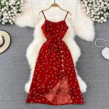 RUGOD 2022 летнее французское ретро платье на подтяжках в горошек женственное облегающее платье трапециевидной формы с открытой спиной и рукавами с разрезом