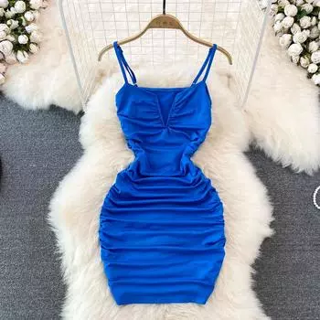 RUGOD 2022 летнее французское темпераментное сексуальное плиссированное облегающее короткое платье без рукавов с v-образным вырезом и открытой спиной для женщин