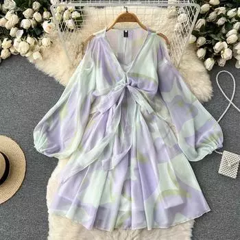 RUGOD 2022 летнее маленькое свежее и милое французское платье женское нежное ветровое шифоновое платье с v-образным вырезом и талией