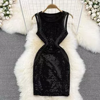 RUGOD 2022 летнее модное сексуальное ажурное блестящее сетчатое облегающее короткое платье без рукавов без рукавов