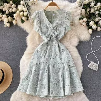 RUGOD 2022, летнее новое дизайнерское кружевное платье с цветочным принтом в иностранном стиле, женское тонкое платье Platycodon с закрытой талией во французском стиле