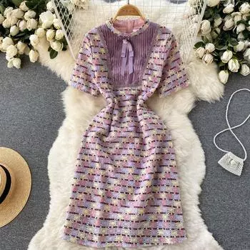 RUGOD 2022, летнее новое дизайнерское платье в стиле ретро с короткими рукавами и цветочным принтом, женское тонкое платье Kikyo с застежкой на французскую талию