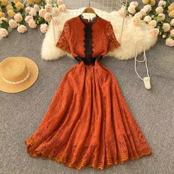 RUGOD 2022, летнее новое дизайнерское платье Sense of Premium Sense of Minority, французское ретро-полое кружевное платье с вышивкой, платье принцессы феи S чёрный