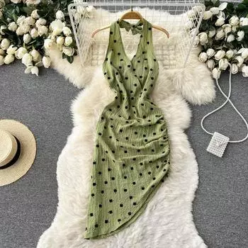 RUGOD 2022, летнее новое французское романтическое платье с открытой спиной, v-образным вырезом, лямкой на шнуровке, нерегулярное облегающее плиссированное платье с ягодицами