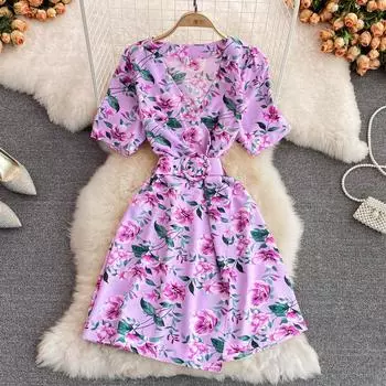 RUGOD 2022, летнее новое легкое шифоновое платье трапециевидной формы средней длины с v-образным вырезом и шнуровкой на талии для зрелых людей