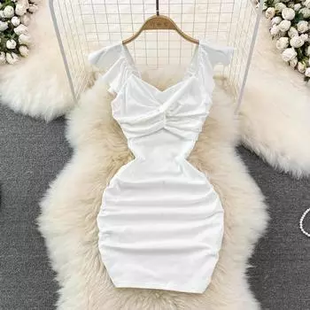 RUGOD 2022, летнее новое модное и сексуальное плиссированное облегающее платье с v-образным вырезом и тонкое плиссированное маленькое короткое платье на бедрах