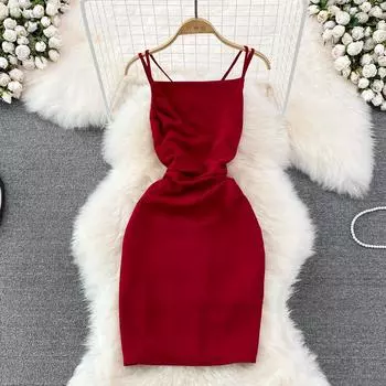 RUGOD 2022, летнее новое модное сексуальное красное тонкое платье на подтяжках, темпераментное короткое платье с рюкзаком без рукавов