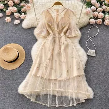 RUGOD 2022, летнее новое платье нежного ветра во французском стиле First Love, милое сетчатое платье с тонкой талией, элегантное женское темпераментное платье миди