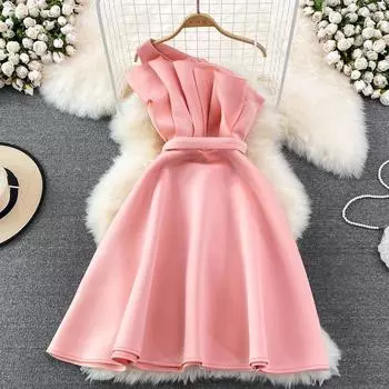 RUGOD 2022, летнее новое платье трапециевидной формы с открытой спиной и наклонным воротником, одностороннее плечо, облегающее и тонкое, без рукавов, с воздушным слоем