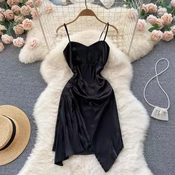 RUGOD 2022 летнее новое платье в стиле Pure Desire на подтяжках, бюстгальтер с сердечком, сексуальное платье с разрезом, платье на бедрах с запахом