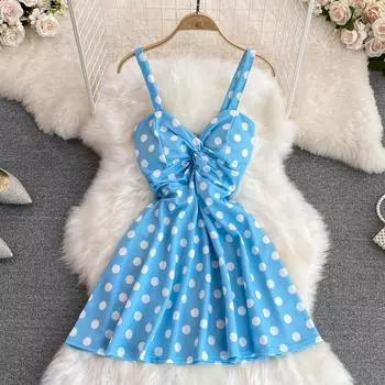 RUGOD 2022 летнее новое праздничное платье в горошек на подтяжках, модное платье трапециевидной формы без рукавов с v-образным вырезом и открытой спиной