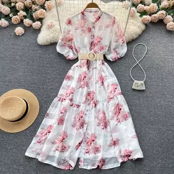 RUGOD 2022 летнее новое праздничное платье в стиле женское милое пляжное платье феи свободное шифоновое длинное платье с принтом