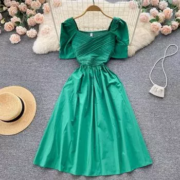 RUGOD 2022 летнее новое праздничное стильное большое свободное платье во французском стиле ретро с квадратным вырезом и открытой спиной плиссированное платье выше колена