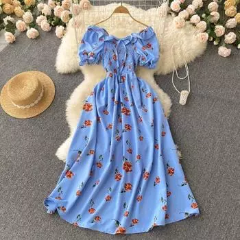 RUGOD 2022, летнее новое стильное маленькое свежее платье феи во французском стиле в стиле ретро, тонкое платье с рваными цветами и высокой талией, тонкое большое платье с завязками на талии One Size