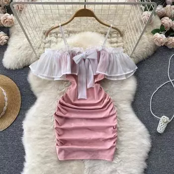 RUGOD 2022 летнее сексуальное сетчатое платье с оборками на одно плечо, облегающее, тонкое и милое темпераментное плиссированное платье на бедрах