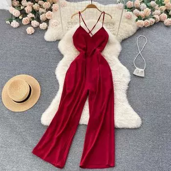 RUGOD 2022, летний новый европейский и американский сексуальный комбинезон с v-образным вырезом на бретелях и открытой спиной, подтяжки на талии, облегающий комбинезон, широкие брюки