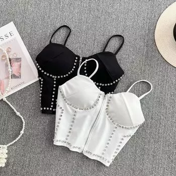 RUGOD 2022, летний новый модный топ без рукавов с жемчугом в европейском и американском стиле, тонкий топ на молнии в иностранном стиле