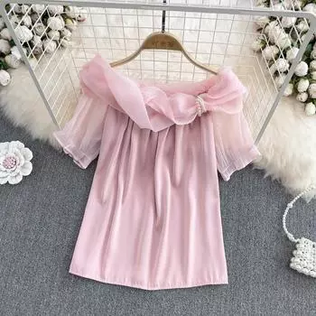 RUGOD 2022, летняя модная темпераментная свободная шифоновая рубашка с открытыми плечами на одно плечо, женский шикарный топ