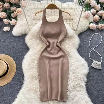 RUGOD 2022, летняя новая сексуальная тонкая сумка с бретелькой на шее, темпераментная тонкая сумка с разрезом на бедрах, вязаный жилет средней длины, женское платье