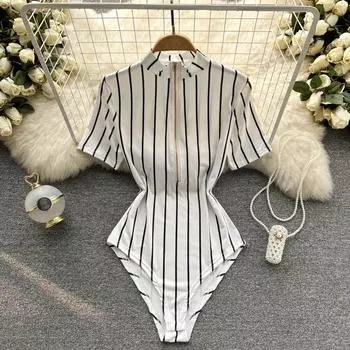 RUGOD 2022, летняя одежда, новая Свободная и тонкая рубашка поло с короткими рукавами и закрытой талией, тонкая и высокая, цельный женский полосатый топ