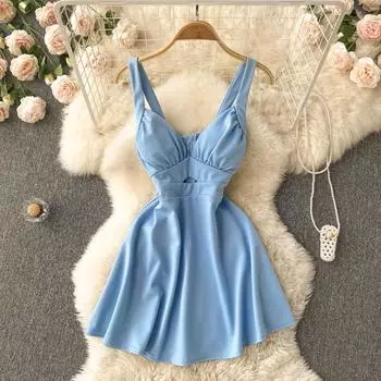 RUGOD 2022 Лето Новое женское платье Xiaoxiang Wind Сексуальный полый жилет без рукавов Платье на подтяжках Модное платье с большой распашной талией S чёрный