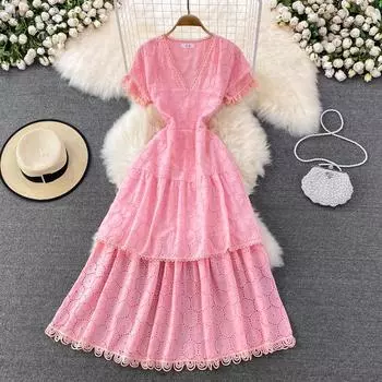 RUGOD 2022 Лето Новое женское тонкое платье с v-образным вырезом и талией длинное платье для отдыха на море и пляжа One Size