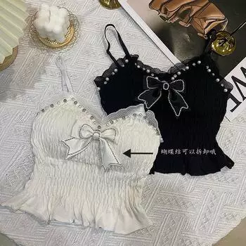 RUGOD 2022, милый кружевной трехмерный пояс с бантом и узлом, короткий маленький сказочный жилет на подтяжках S чёрный