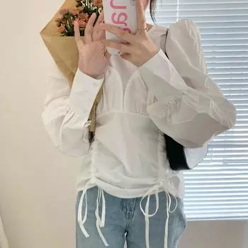 RUGOD 2022, новая летняя свободная универсальная рубашка в стиле ретро с плиссированной завязкой и декоративными пышными рукавами, лето 2022