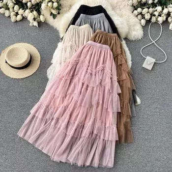 RUGOD 2022, новая весенне-летняя юбка в сетку, тонкая и универсальная плиссированная юбка, юбка трапециевидной формы, юбка-торт, модная сказочная юбка