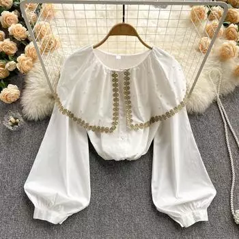 RUGOD 2022, новая женская стильная женская рубашка с воротником-стойкой, женская плиссированная облегающая рубашка с короткими рукавами-пузырьками, женская весна