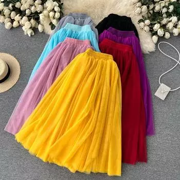 RUGOD 2022, новинка весны и лета, однотонная сетчатая плиссированная юбка средней длины, классическая свободная и тонкая универсальная юбка с высокой талией