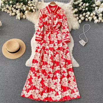 RUGOD 2022 Новое европейское и американское атмосферное модное универсальное платье с тонкой талией и элегантным принтом, свободное большое длинное платье с открытой талией