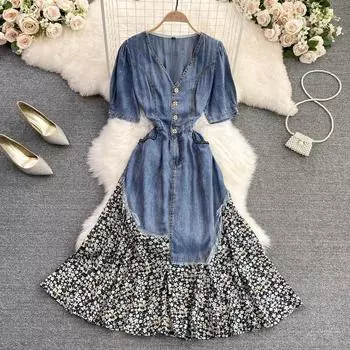 RUGOD 2022, новое летнее шифоновое платье трапециевидной формы с v-образным вырезом и рукавами «Богиня», с оборками и цветочным принтом