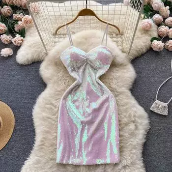 RUGOD 2022 Новое платье на подтяжках с темпераментом богини, тонкое короткое платье с блестками для тяжелой промышленности, сексуальное платье на бедрах