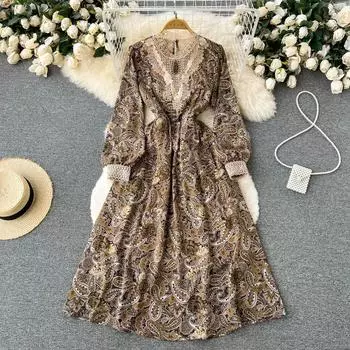 RUGOD 2022 новое женское весеннее платье в этническом стиле, темпераментное ретро платье с французским цветочным принтом, длинное платье выше колена, женское