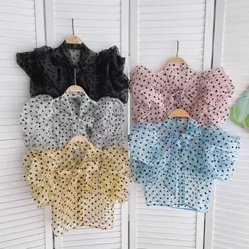 RUGOD 2022, новый топ, женский дизайн, ниша, трехмерная женская рубашка в горошек с рюшами и пышными рукавами One Size синий