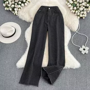 RUGOD 2022, осенние новые джинсы в полоску в стиле ретро с высокой талией, узкие прямые свободные длинные джинсы с высокой талией