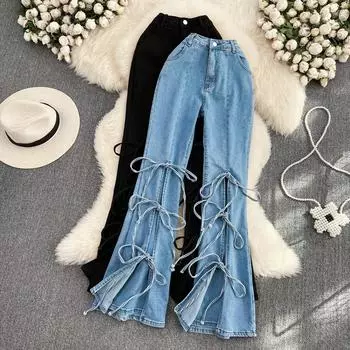 RUGOD 2022, осенние новые джинсы в стиле ретро, женские дизайнерские тонкие узкие эластичные расклешенные джинсы с высокой талией