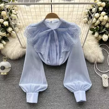 RUGOD 2022, ранняя весна, новинка, дизайн детского воротника, шифоновая рубашка с оборками, дизайн, модный топ с объемными рукавами