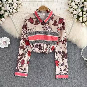 RUGOD 2022, ранняя весна, новый узор, рубашка, женская дизайнерская ниша, хит цвета, ретро, западный стиль, модный свободный топ с длинными рукавами