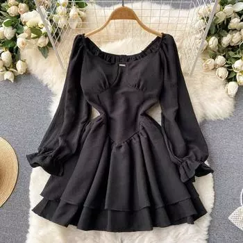 RUGOD 2022, стильное тонкое пышное платье в стиле ретро с квадратным воротником на талии, женское модное темпераментное универсальное платье для торта