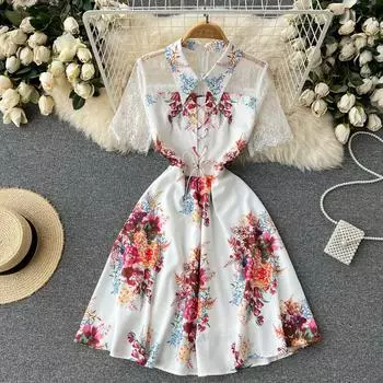 RUGOD 2022, весенне-летнее новое дизайнерское платье принцессы с отворотом и принтом «Чувство меньшинства», КРУЖЕВНОЕ С КОРОТКИМ РУКАВОМ, тонкое платье знаменитости