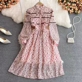 RUGOD 2022, весеннее французское платье First Love в пасторальном стиле, нежное шифоновое платье с сломанными ветром и цветочным узором, темпераментное большое распашное платье знаменитостей