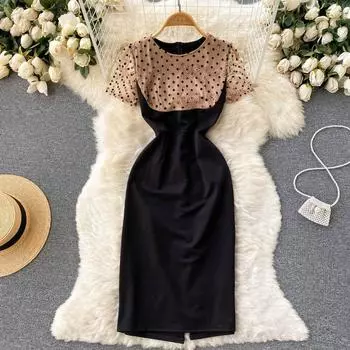 RUGOD 2022, весеннее и летнее сетчатое платье из двух частей с вышивкой, дизайнерское платье с шикарным темпераментом и талией в стиле меньшинства S чёрный