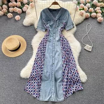 RUGOD 2022, весеннее новое высококачественное французское платье, дизайнерское, с узкой нишей на талии, тонкое, темпераментное, джинсовое платье для женщин M синий