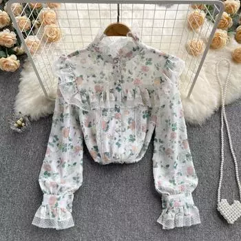 RUGOD 2022, весенняя новая французская рубашка с воротником-стойкой в стиле ретро, женская дизайнерская рубашка в нишевом стиле, милый топ с кружевной строчкой