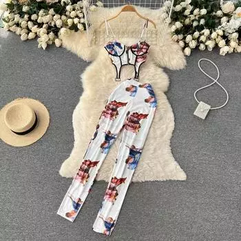 RUGOD 2022, весна и лето, новые красивые женские подтяжки в европейском стиле, короткие топы нестандартной формы, повседневные брюки с высокой талией, комплект из двух предметов